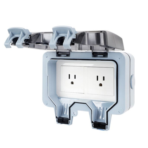 IP66 Outdoor Extension Lead 15A Rainproof Charging Socket Outdoor Double Socket Waterproof Box US Plug