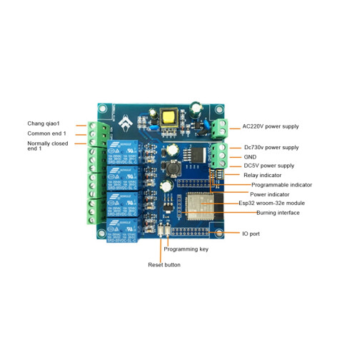 AC 220V/ 5-30V Power Supply ESP32 WIFI  BLE Four-Way Relay Module ESP32-WROOM Development Board 1/O Port 1