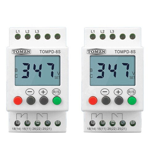 2X 3 Phase Din Rail Adjustable Under over Voltage Protector Voltage Monitoring Sequence Protection Relay