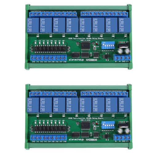 2X  24V 8 Ch RS485 Relay Board Modbus RTU UART Remote Control  DIN35 Rail Box per PLC Automation Control