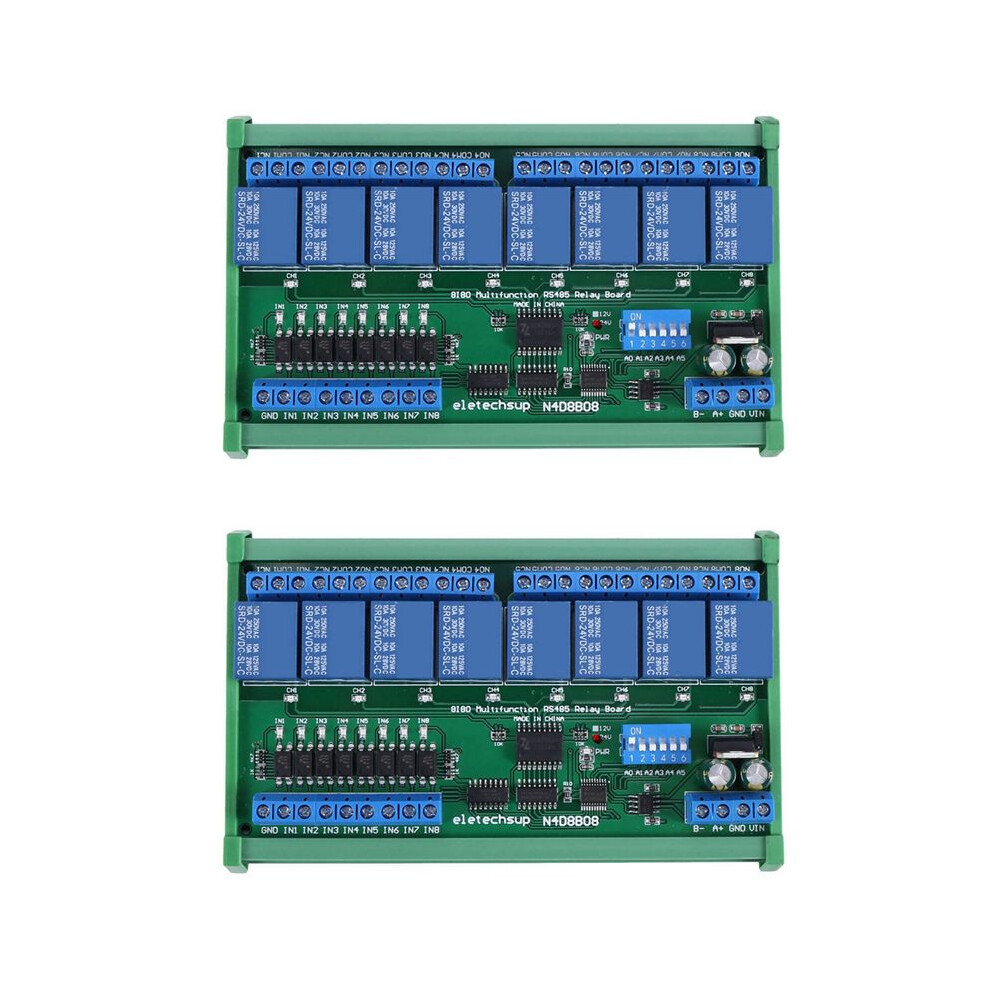 2X 24V 8 Ch Rs485 Relay Board Modbus Rtu Uart Remote Control Din35 Rail Box For Plc Automation Control 6033939205028