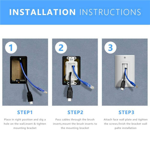 4-Pack Brush Wall Plate with Single Gang Low Voltage Mounting Bracket Cable Pass Through Insert for Speaker Wire 2
