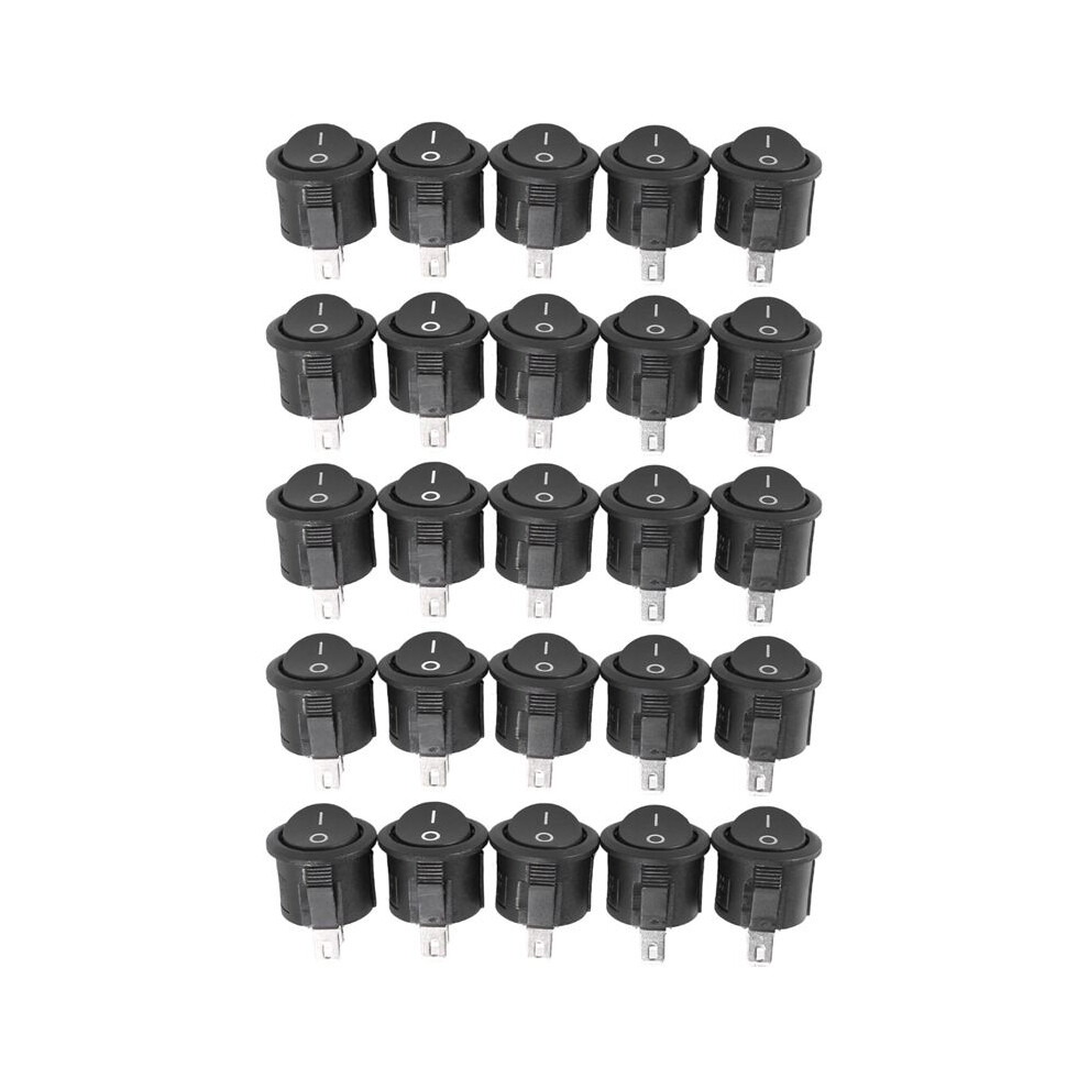 25 Pcs Spst Button /Off Round Rocker Ac 6A/125V 3A/250V Black 4713038445380