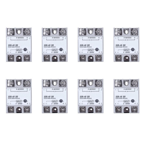 8X Single Phase Solid State Relay - SSR-40DD 40A DC3-32V DC5-60V White+Silver