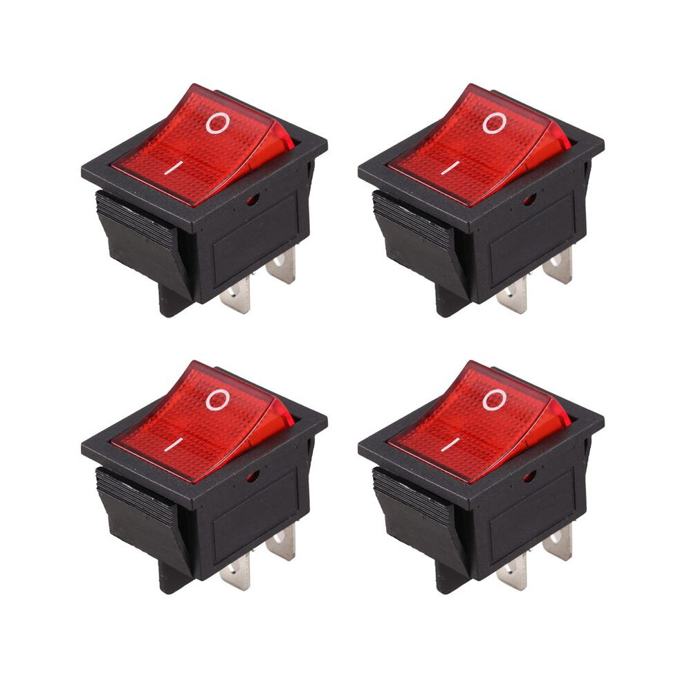 4X Red Light Illuminated 4 Pin Dpst /Off Snap In Rocker 16A 20A 250V Ac 6032234146029
