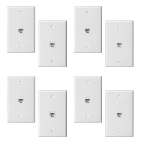8-Pack 1-Port Ethernet Wall Plate,  Jack Wall Plate with RJ45  Female to Female Inline Coupler Insert