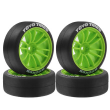 4pcs 65mm Hard Drift Tire Wheel for 1/10 TT01 TT02 XV01 PTG-2 HPI HSP RC Drift Car Green