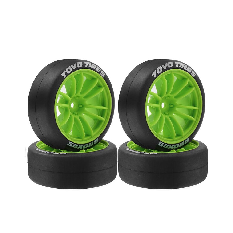 4Pcs 65Mm Hard Drift Tire Wheel For 1/10 Tt01 Tt02 Xv01 Ptg-2 Hpi Hsp Rc Drift Car Green 4713643321109