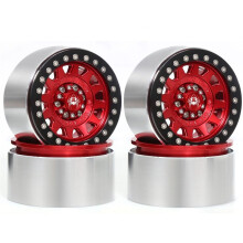 4 Llantas de Metal Beadlock de 1,55" y 5 Radios para RC 1/10 D90 TF2 para CC01 LC70 MST, Color Rojo.