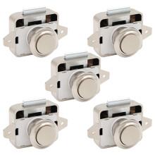 Marine Grade Push Button Cabinet Lock 5 Pack, Chrome RV Drawer Latches, Keyless for Camper Boat