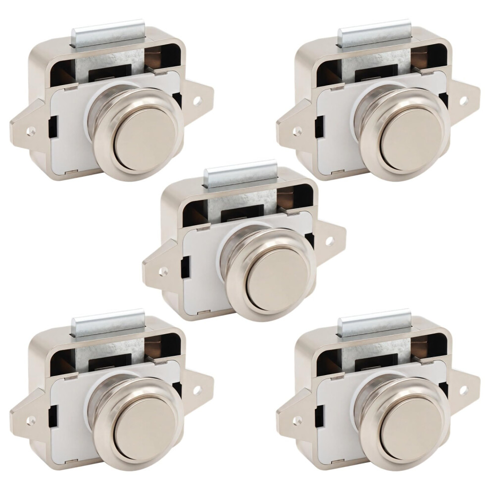 Marine Grade Push Button Cabinet Lock 5 Pack, Chrome Rv Drawer Latches, Keyless For Camper Boat 9092120865455