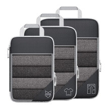 Set di 3 Borse Portatili da Viaggio Comprimibili, Set di Organizer per Bagagli nel Rete, Nero