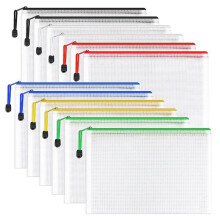 12 Stuks A4-Mappen met Ritssluiting Mesh Ritszakje Documententas, Plastic Zip-Bestandsmappen, Letter-Formaat / A4-Formaat voor Kantoorbenodigdheden
