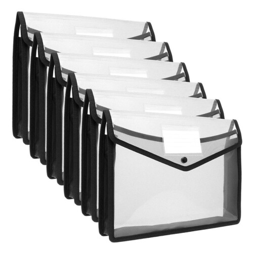 6Pcs A4 Capacity Plastic Bag Stationery Storage Pouch File Organizer Document Bag File Folders Envelope Folder