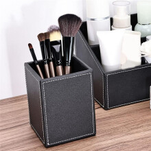 2Pack PU Leather Pens Pencils Holder Cup Desktop Stationery Organizer Case Office Accessories Container Box Black