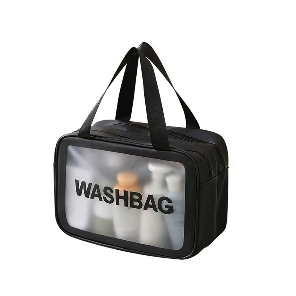 Black Matte Translucent Toiletry Bag ,With Handy Handle Makeup Cosmetic Organizer Bag Design With Wet And Dry Separation,