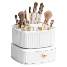Stapelbare Make--Organizer, Make-Upborstelhouder met 360 Draaibare Make--Organizerbak, Cosmetische Houderplank (Wit)