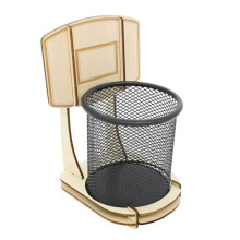 Pen Pencil Holder, Handmade Wooden Basketball Stand Pencil Organizer, Metal Mesh Pencil Cup