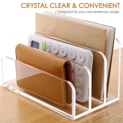 3 Compartments Mail Organizer Letter Holder for Desk ,Vertical Letter Holder,File Sorter Acrylic Desk Organizer 2
