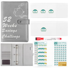 52 Weken Geldbesparende Challenge Binder met Spaaruitdagingen Boek Geldenveloppen voor Budgetplanner Financieel Grijs