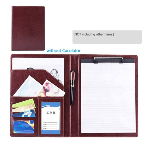 A4 PU Padfolio File Folder Portfolio Business Document Holder Metal Clipboard Pad Document Organizer Holder, D 2