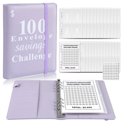 100 Envelope Money Saving Challenge Binder, Reusable A5 Money Budget Binder Challenges Book 2