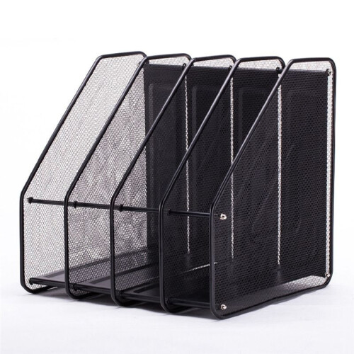 Metal Iron Mesh Quadruple-Column File Rack Bookshelf Data Rack Desktop File Box Four-Grid Metal Multi-Layer File