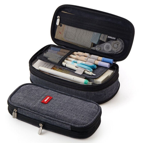 Solid Pencil Case High Capacity Stationery Pen Holder Bag School Student Glue Ruler Eraser Box Gift Organizer Black 1