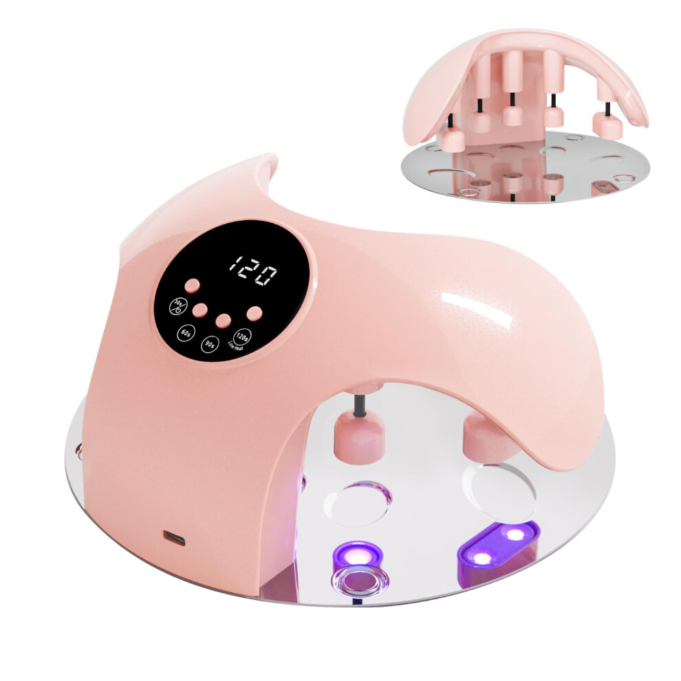 Pink Rechargeable Uv Led Nail Lamp 49W Cordless Gel Nail Dryer With Timer Fast Curing For Nails