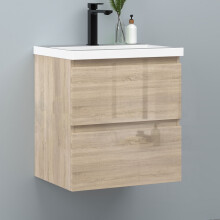 Gloss Oak 500mm Wall Hung Bathroom Vanity Unit with Ceramice Basin