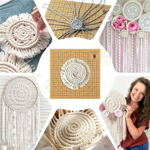 Macrame Board with Pins,Double Side Macrame Project Board with Grids,12in Handmade Braiding Board with Instructions 2