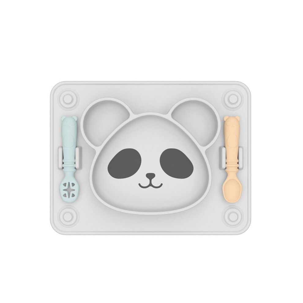 Baby Integrated Suction Cup Grid Supplementary Food Plate Fork -Spoons Feed Tableware Set Children Silicon Glue Dishes A Tauoh