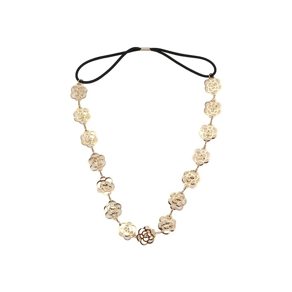 Hot Lovely Metallic Sweet Lady Hollow Rose Flower Elastic Hair Band Headband - Gold