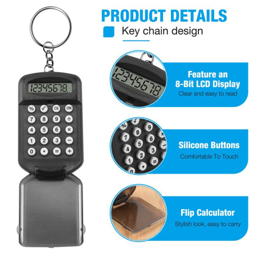 Gray Plastic Casing 8 Digits Electronic  Calculator w Keychain 1