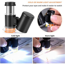 60X Pocket Microscope Jewelers Eye Loupe with LED UV Light Portable Magnifying Glass for Jewelry Diamond Gem-C