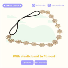 Hot Lovely Metallic Sweet Lady Hollow Rose Flower Elastic Hair Band Headband - Gold