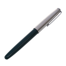 616 Caneta-Tinteiro com Capuz Prata Nib Verde Barril Pequeno Vintage
