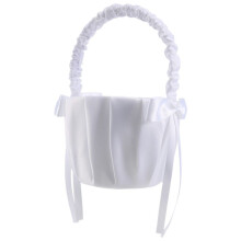 Romantic Bowknot White Satin Wedding Ceremony Party Flower Girl Basket