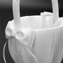 Faux Pearl Flower Wedding Flower Girl Basket Bowknot Decor Ivory