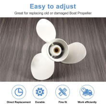 Ship Engine Outboard Propeller 3-Bladed Rotary Paddle 683-45941-00-El 9 1/4 X 12 For 9.9-15Hp Aluminum 8 Spline Tooths Diameter 235Mm White 3