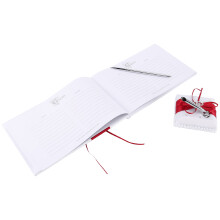 Hochzeits Gäste Buch mit Stift Halter Setzt Satin Schleifen Unterschrift Buch mit Diamanten Liebes Form für Party Dekorationen Rot + Weiß
