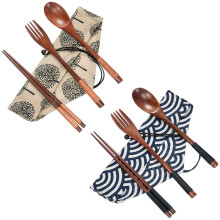 2 Set Wooden Flatware Tableware Cutlery Set Travel Utensils Tied  Reusable Flatware, Wooden Fork Spoon Chopsticks