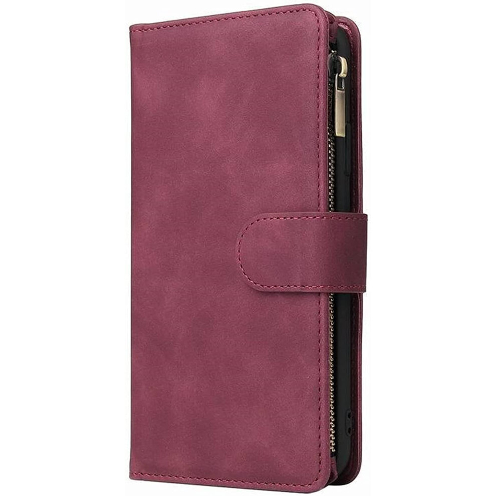 Wine Wallet Case For Iphone 14 Pro With Flip Multicard Storage And Zipper Closure Red 9073542356820