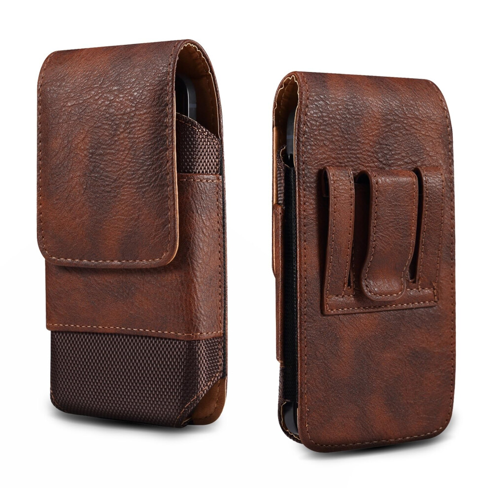 Leather Phone Holster With Magnetic Belt Clip And Card Holder, Universal Pouch For Iphone And Samsung Galaxy Brown 9169991077581