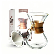 Pour Over Coffee Maker 8 Cup Borosilicate Glass Carafe with Reusable Stainless Steel Filter and Bamboo Handle