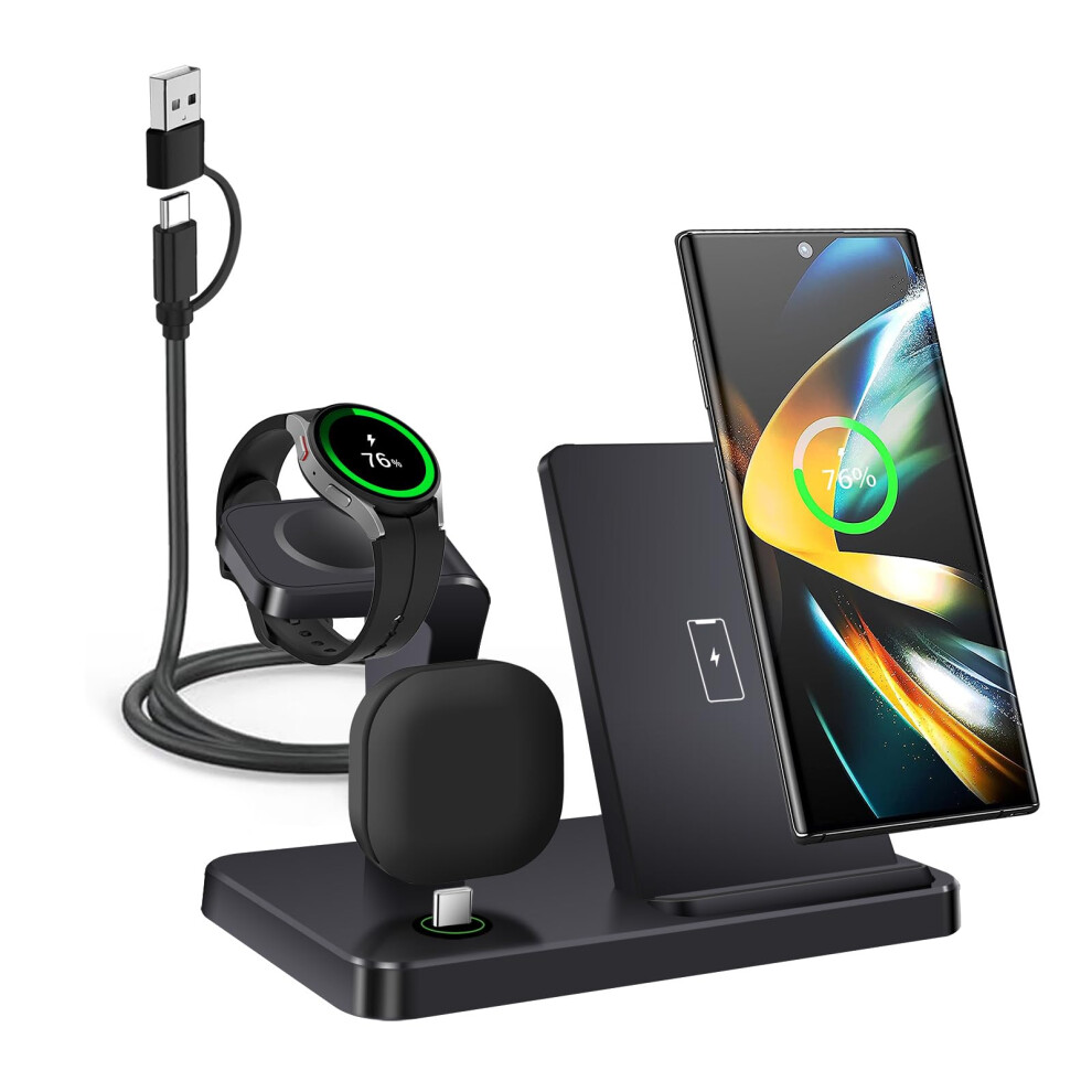 Wireless Charging Station 3 In 1 Fast Charger Dock For Samsung Galaxy Phone Watch Buds Black 9169991066790