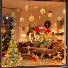 Extra Large Christmas Tree Window Clings Reusable DoubleSided Santa Snowman Xmas Glass Decals