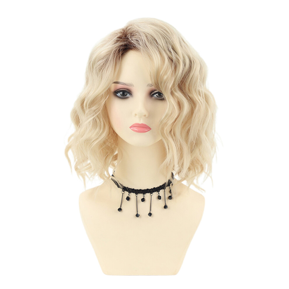 Unisex Silver,Gold (38Cm, Platinum Blonde) Short Curly Wigs Natural Realistic Soft Gradient Gold Shoulder Length Wig For Women Cosplay Party Daily Hairpiece
