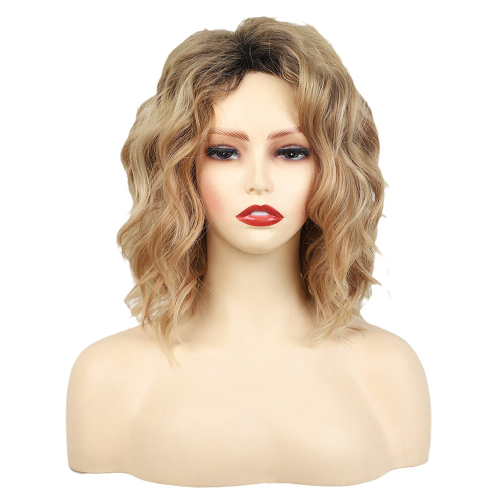 Unisex Brown,Gold (38Cm, Brown) Short Curly Wigs Natural Realistic Soft Gradient Gold Shoulder Length Wig For Women Cosplay Party Daily Hairpiece