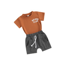 (6-12 Months, Brown) Conjunto de verano para niño: camiseta corta con letras y pantalón corto liso (2 piezas).